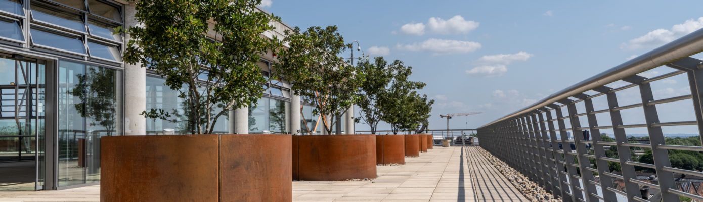 Low carbon concrete paving installed in commercial building UK by Oakdale Greenscaping